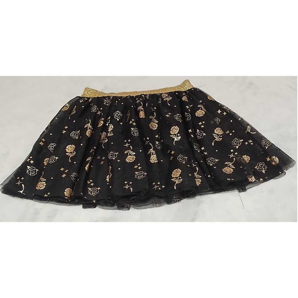 Disney Princess Girls Gold Foil Rose Print Tutu Skirt Black Elastic Waist India